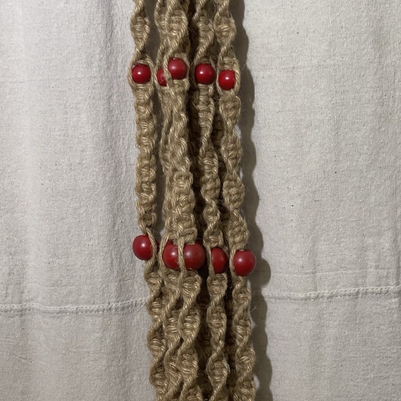 Vintage Macrame Jute Plant Hanger Large Planter Basket 75" BOHO Wood Bead 70s - Picture 10 of 11